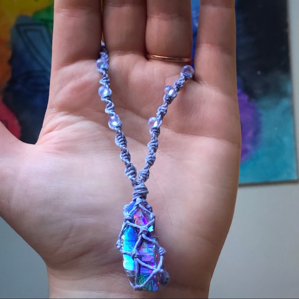 Angel Aura Amethyst Macrame Crystal Necklace